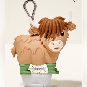 Bath & Body Works Highland Cow Hand Sanitizer Holder Keychain - Tan & Green